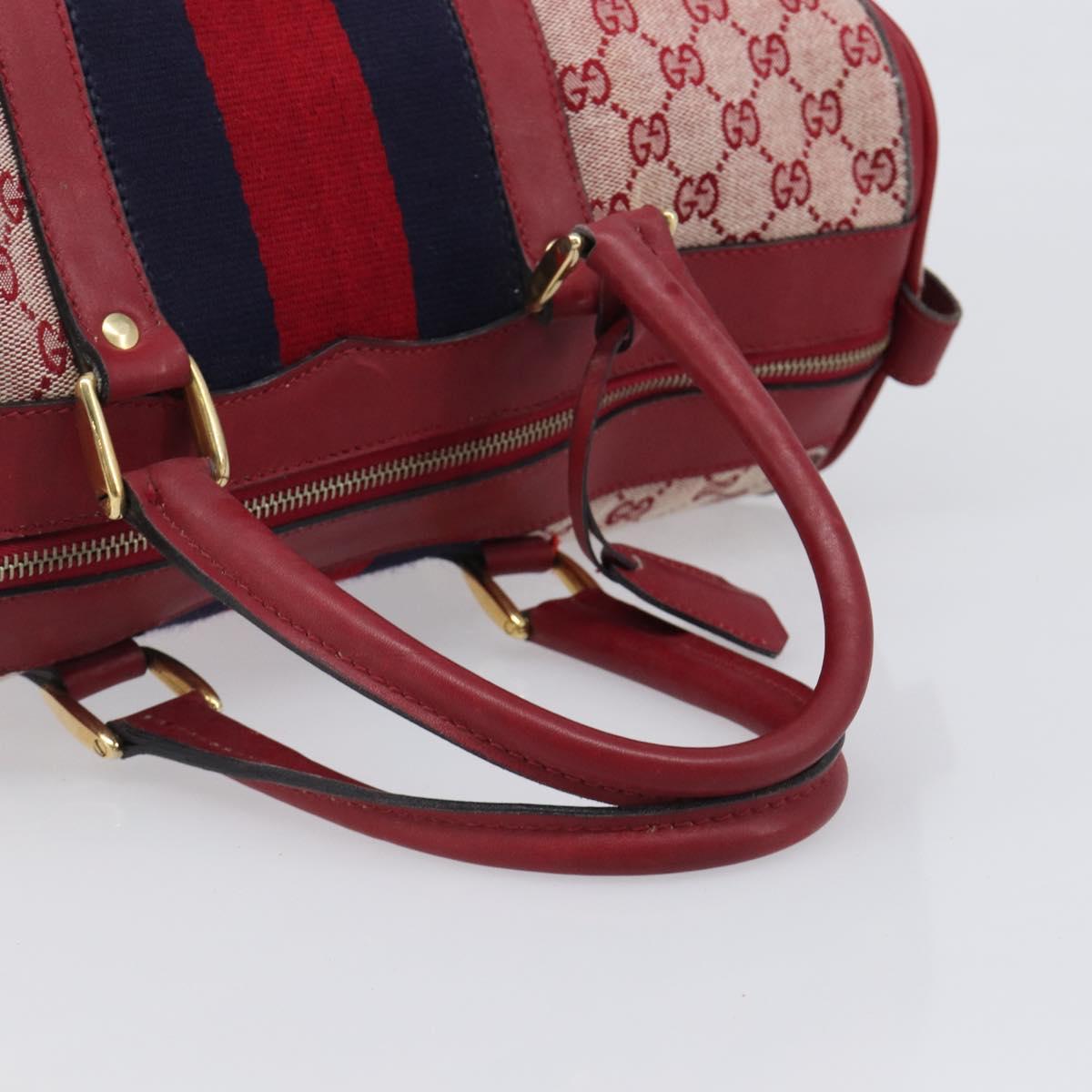 GUCCI GG Canvas Sherry Line Boston Bag Red Gold Auth 200975