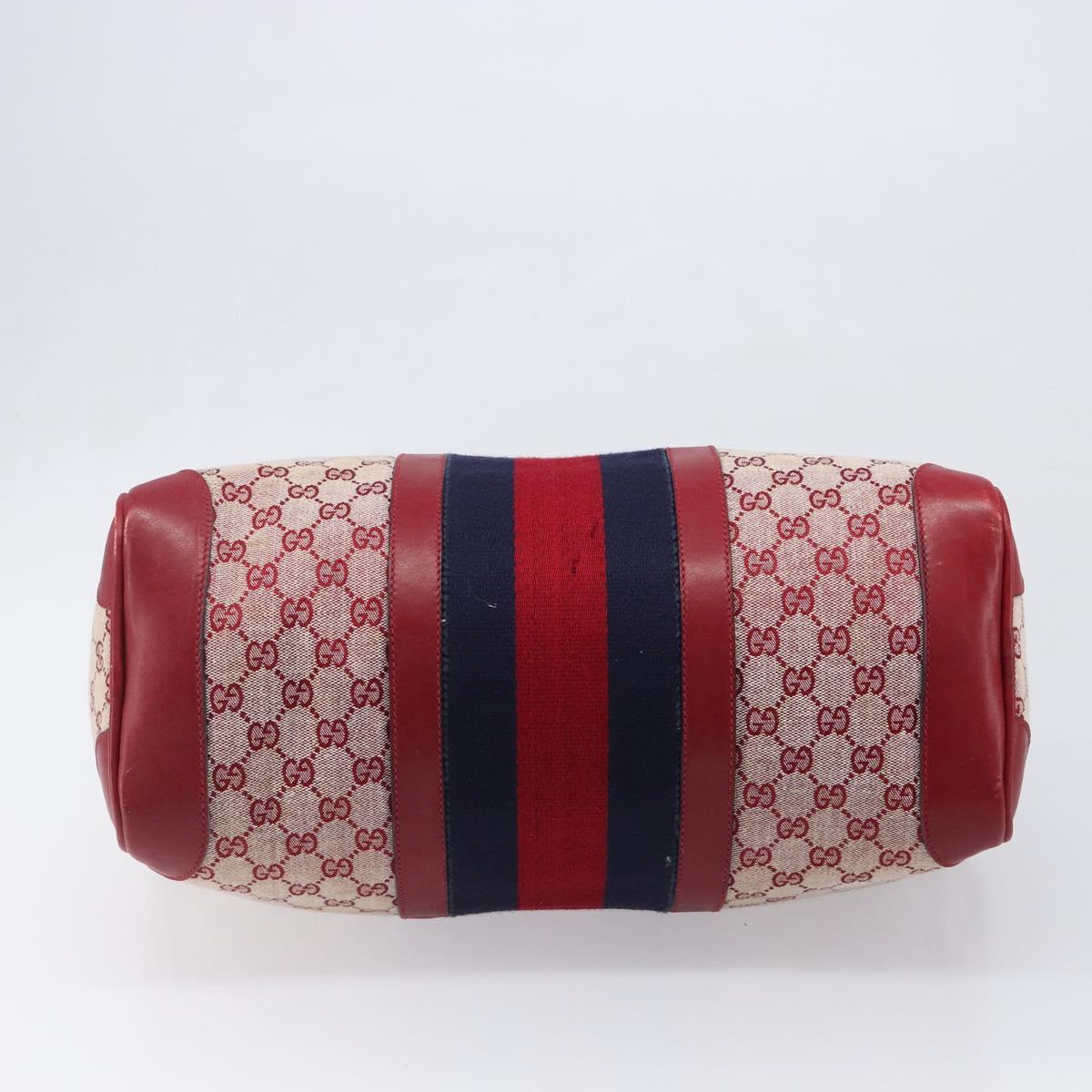 GUCCI GG Canvas Sherry Line Boston Bag Red Gold Auth 200975