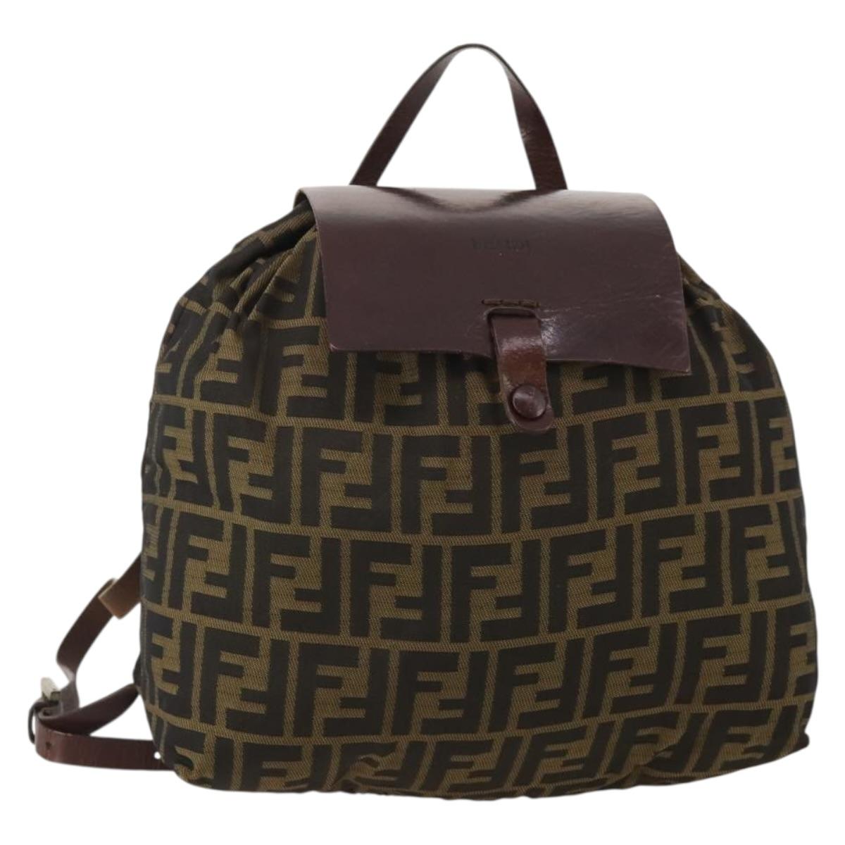 FENDI Zucca Canvas Backpack Black Brown Auth 200977