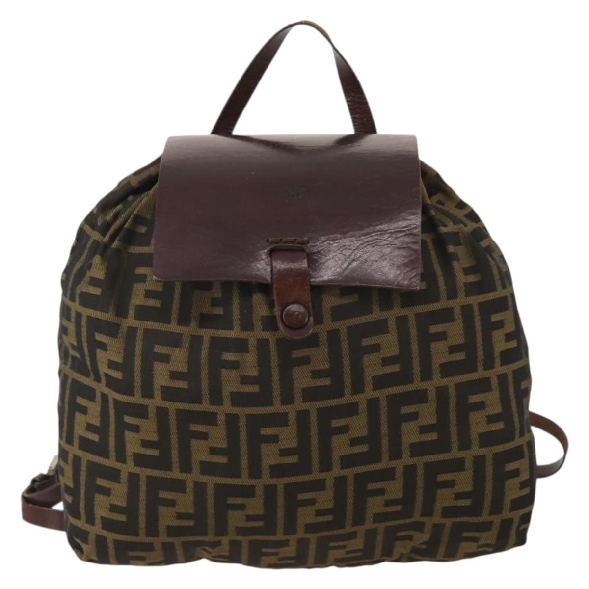 FENDI Zucca Canvas Backpack Black Brown Auth 200977