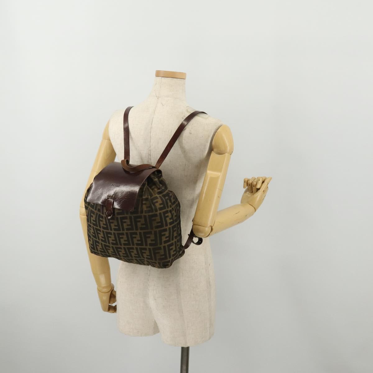 FENDI Zucca Canvas Backpack Black Brown Auth 200977