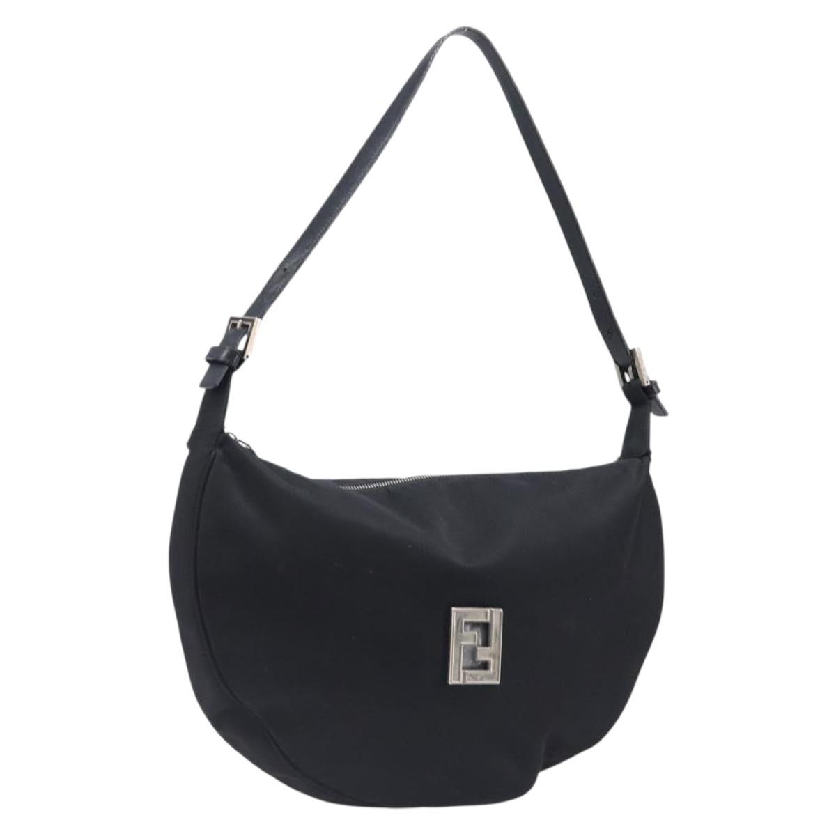 FENDI Shoulder Bag Nylon Black Silver Auth 200978