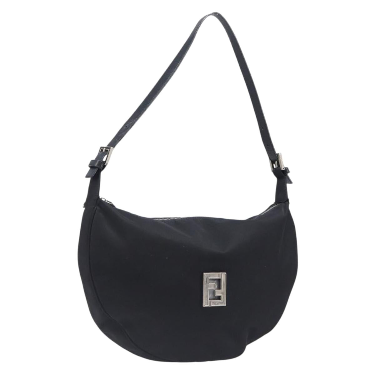 FENDI Shoulder Bag Nylon Black Silver Auth 200978