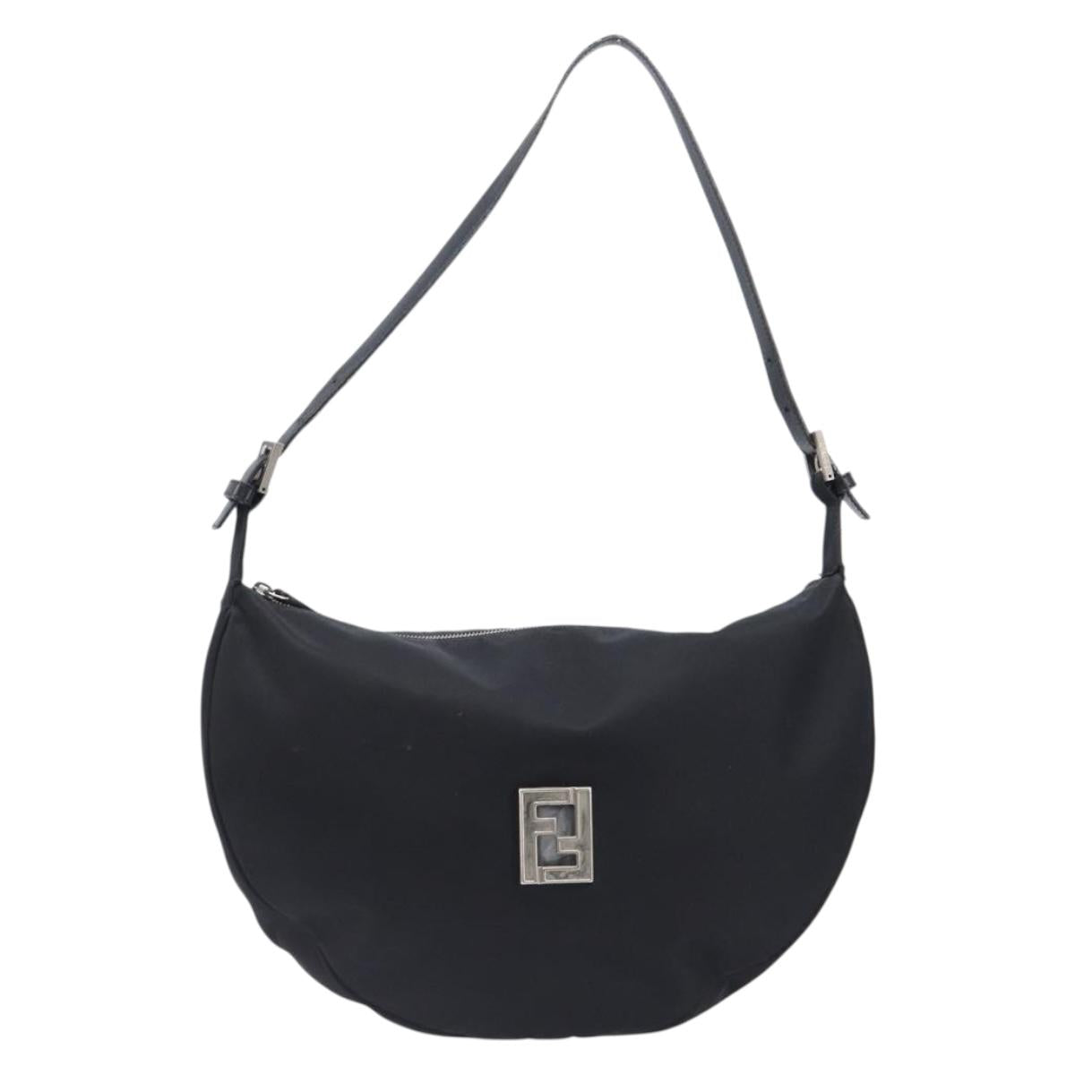 FENDI Shoulder Bag Nylon Black Silver Auth 200978