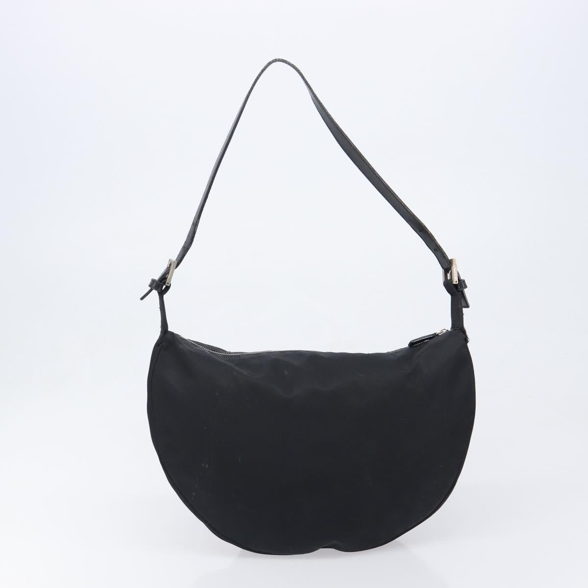 FENDI Shoulder Bag Nylon Black Silver Auth 200978