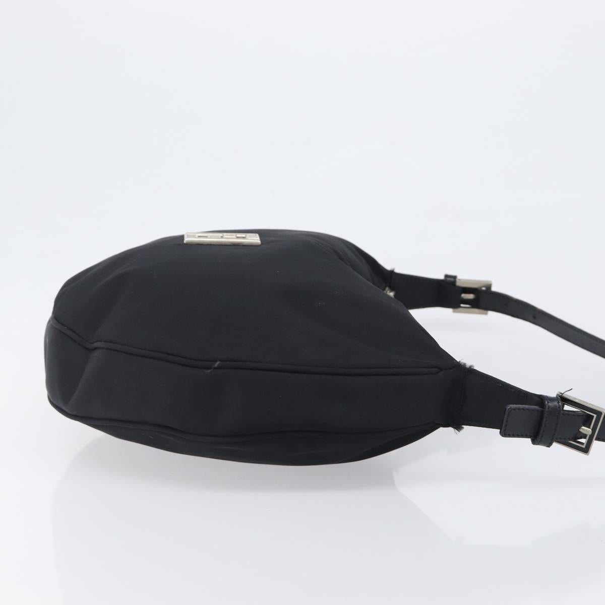 FENDI Shoulder Bag Nylon Black Silver Auth 200978