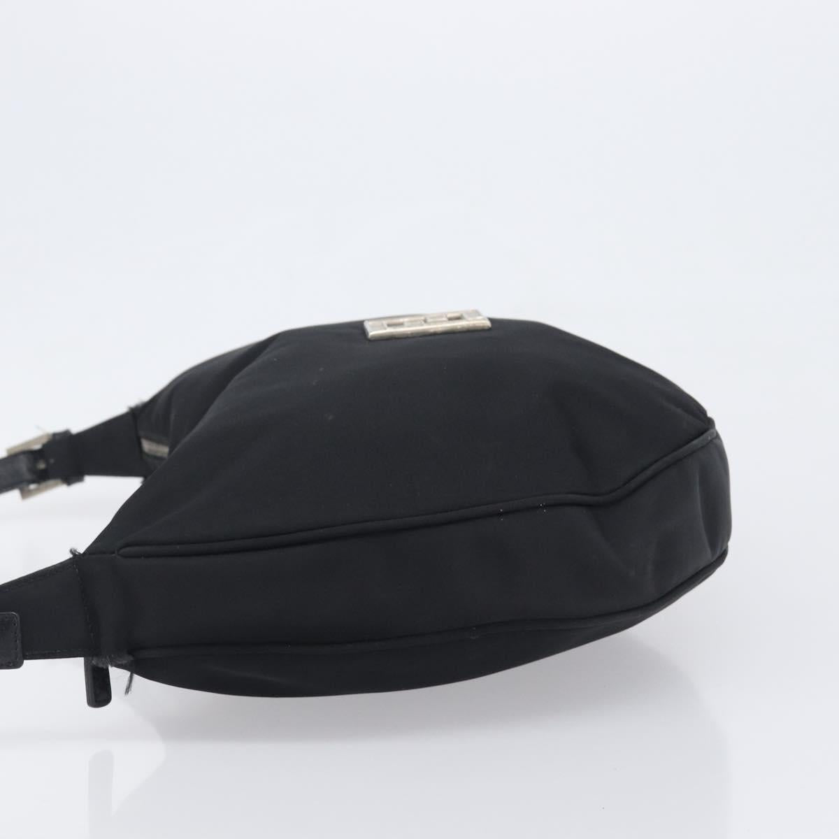 FENDI Shoulder Bag Nylon Black Silver Auth 200978