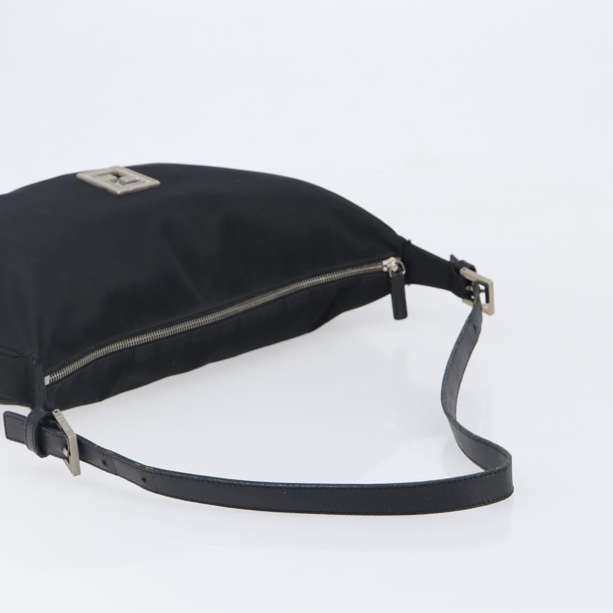 FENDI Shoulder Bag Nylon Black Silver Auth 200978