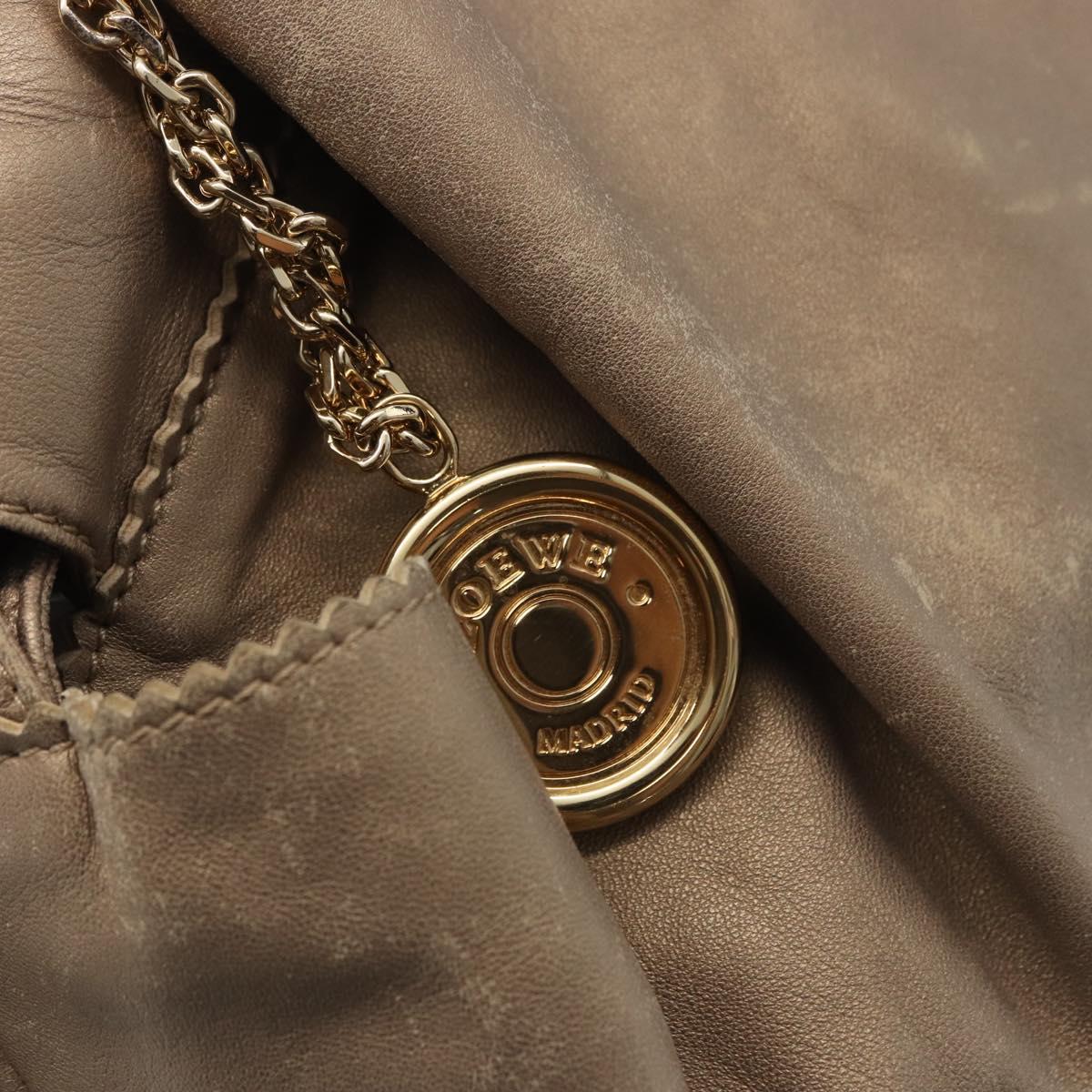 LOEWE Hand Bag Leather Gold Auth 200979