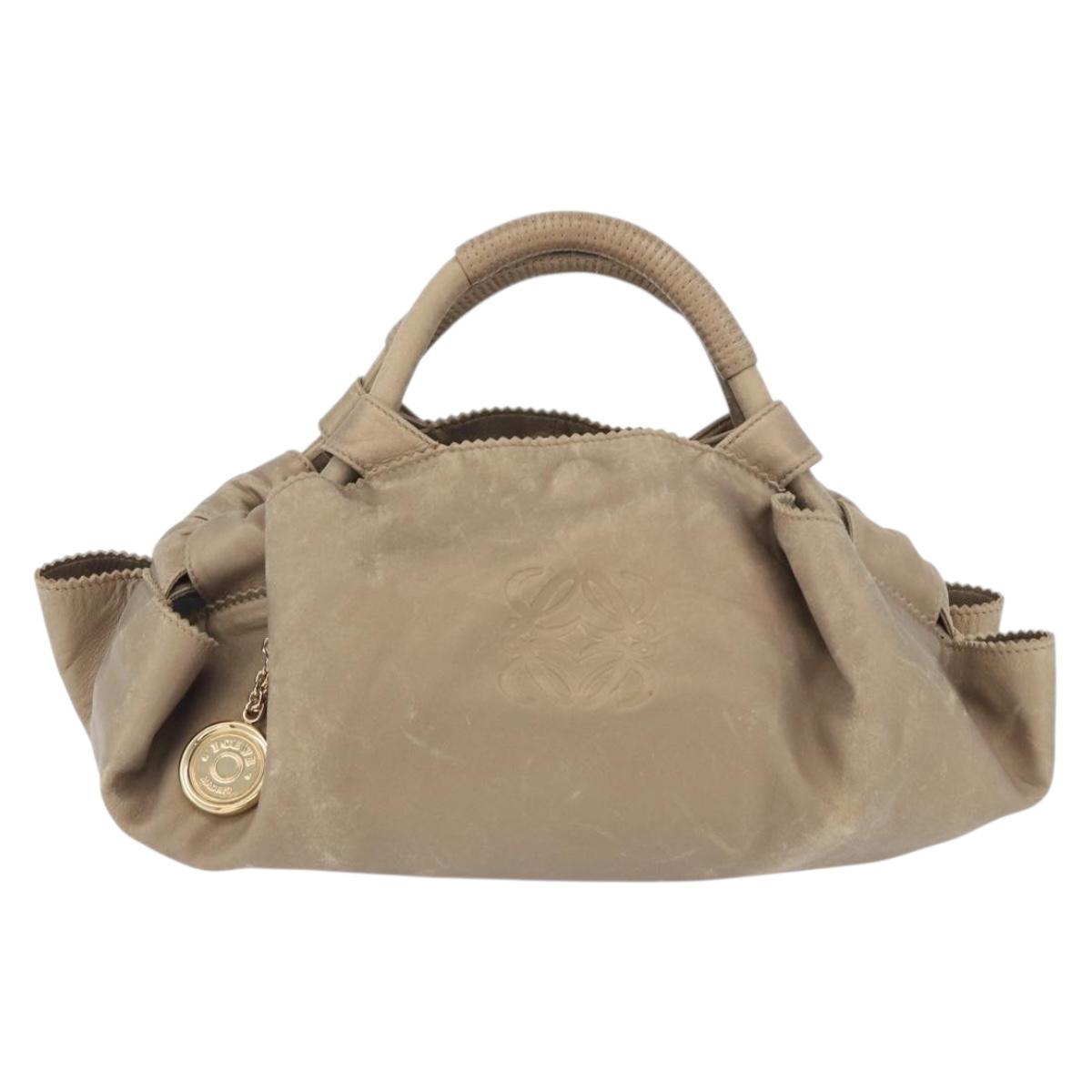 LOEWE Hand Bag Leather Gold Auth 200979
