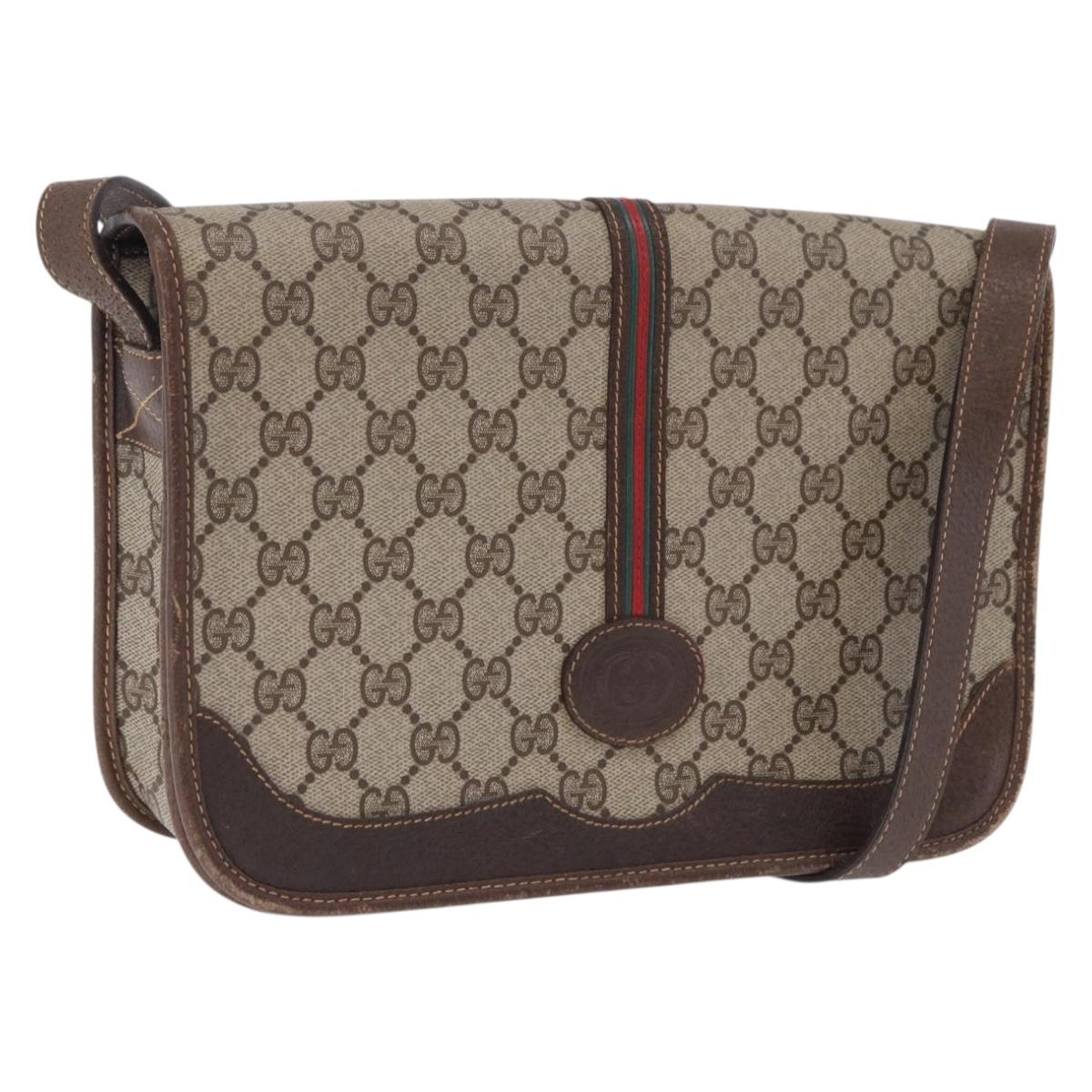 GUCCI GG Supreme Web Sherry Line Bag PVC Beige Gold 001 104 0551 Auth 200981