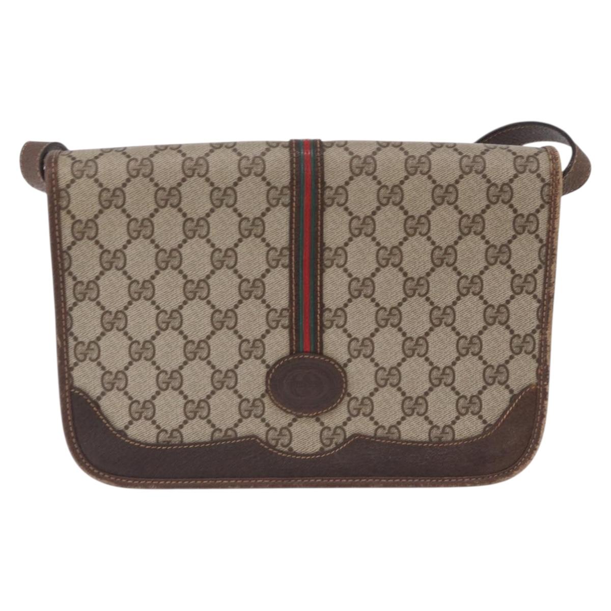 GUCCI GG Supreme Web Sherry Line Bag PVC Beige Gold 001 104 0551 Auth 200981