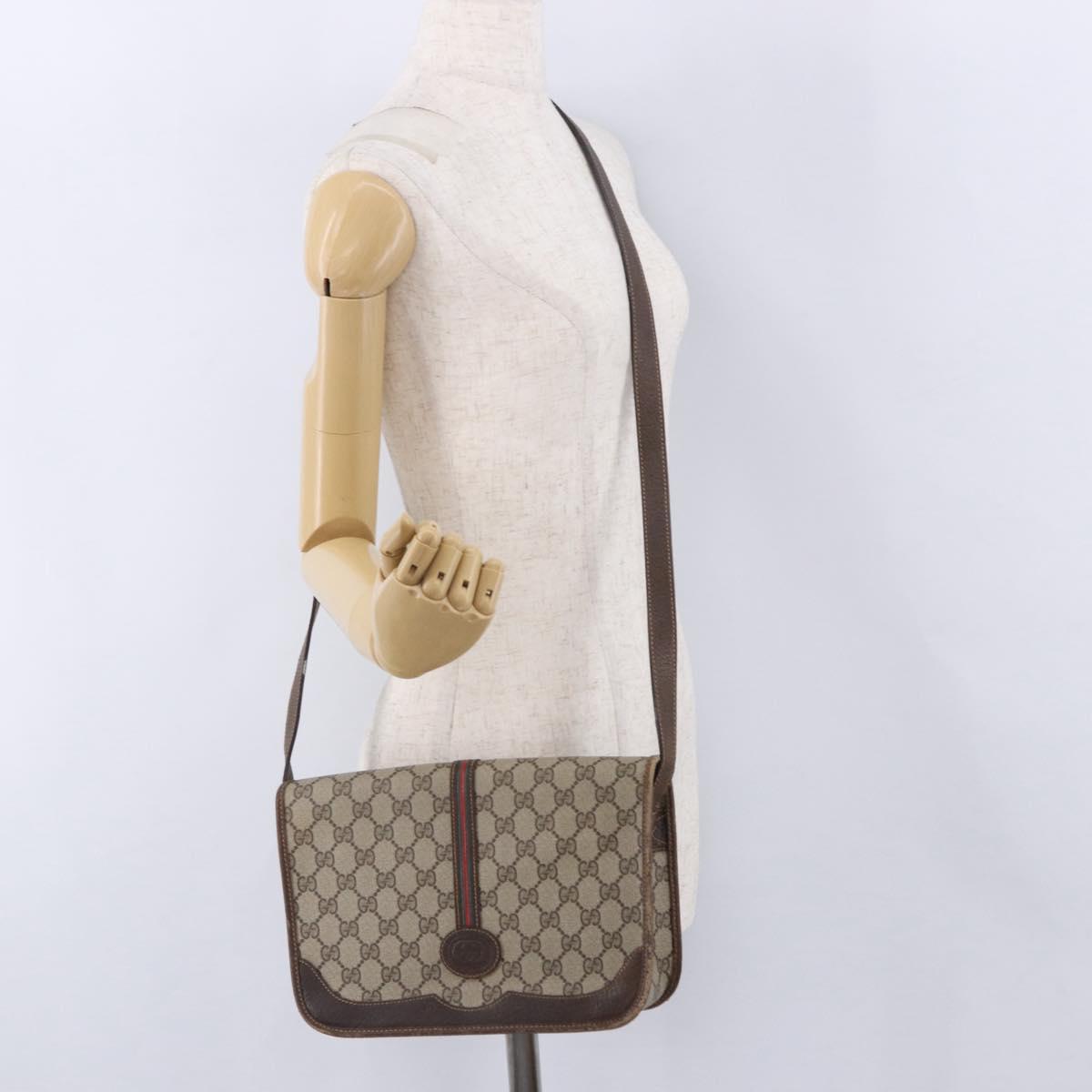 GUCCI GG Supreme Web Sherry Line Bag PVC Beige Gold 001 104 0551 Auth 200981