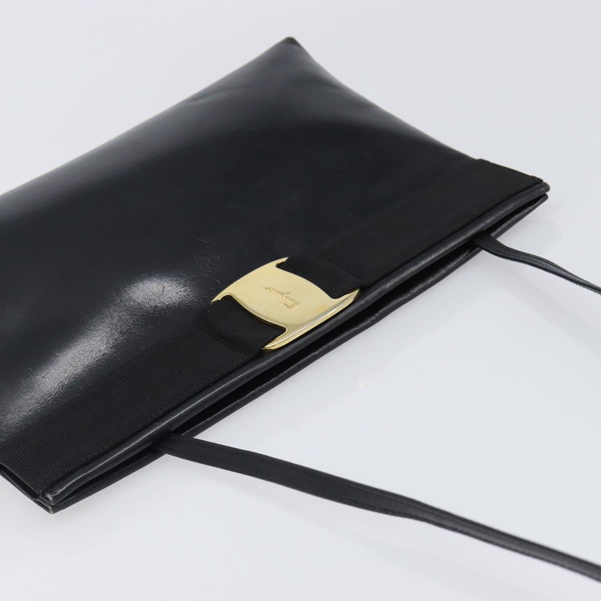 Salvatore Ferragamo Vala Shoulder Bag Leather Black Gold Auth 200983
