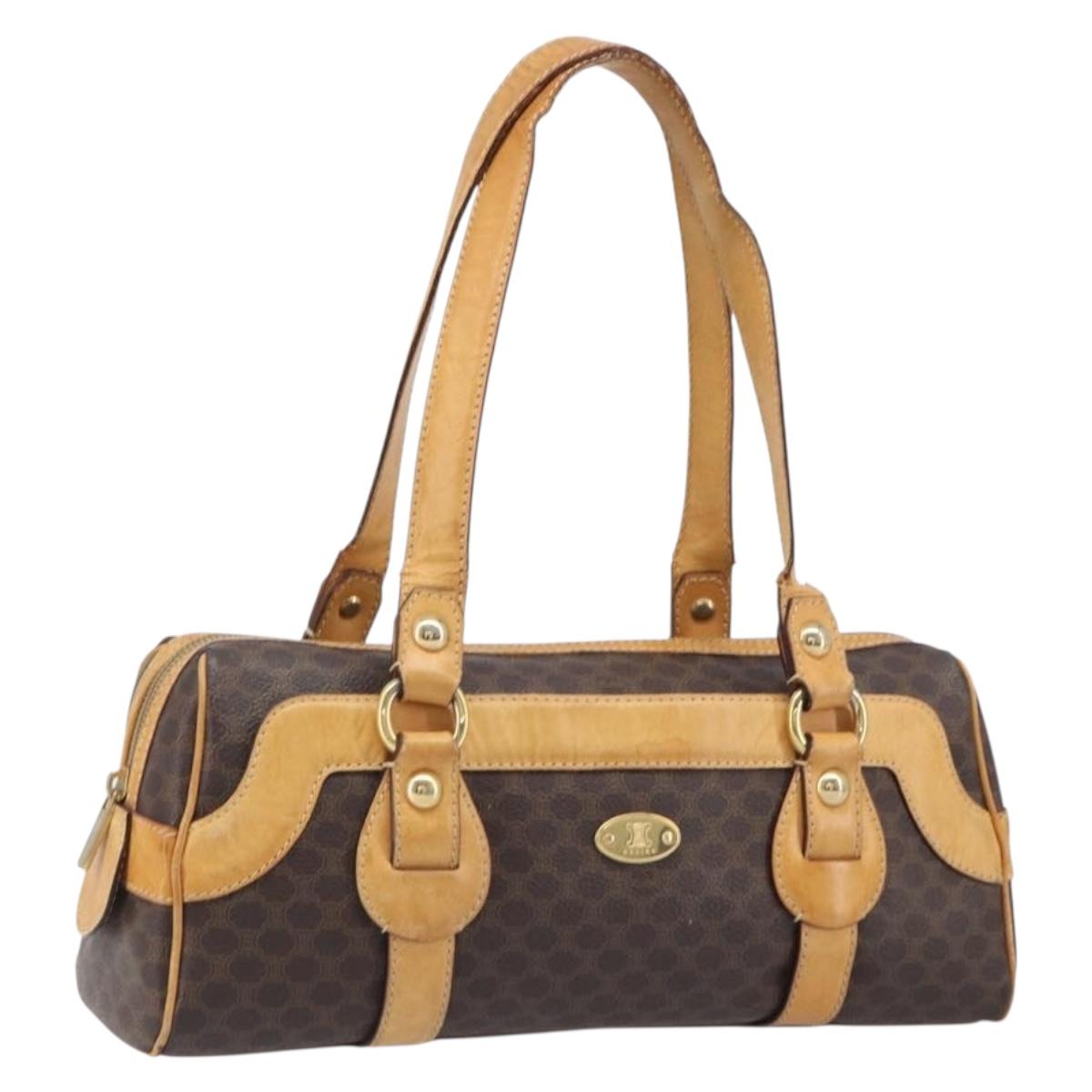CELINE Macadam Canvas Shoulder Bag PVC Leather Brown Gold Auth 200988