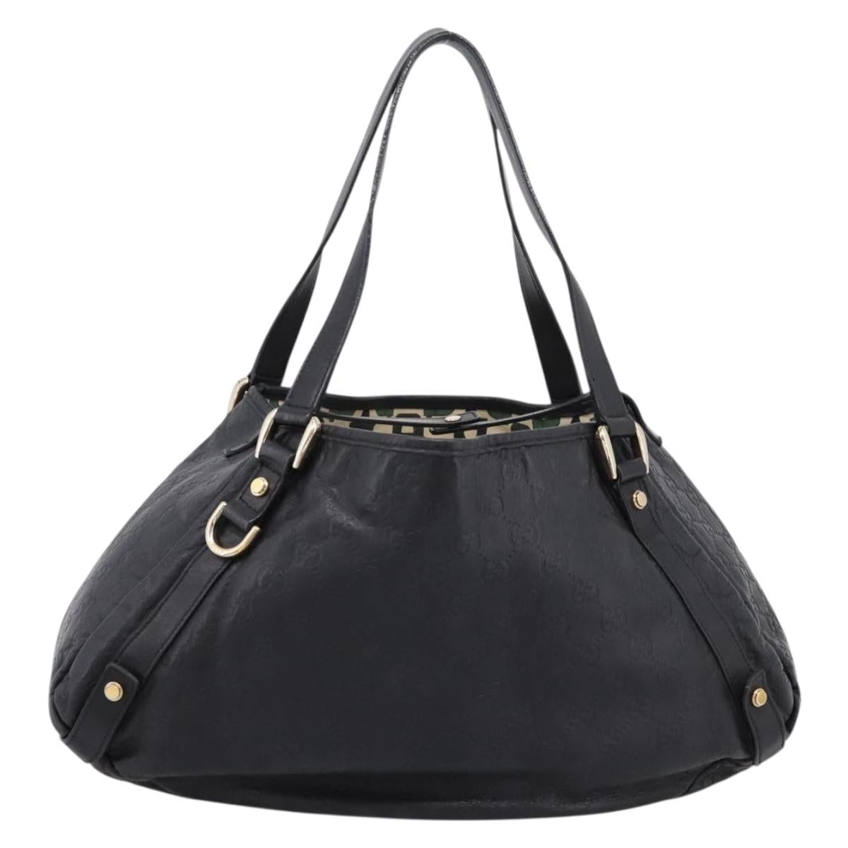 GUCCI GG Canvas Guccissima Tote Bag Leather Black Gold Tone 130736 Auth 200990V