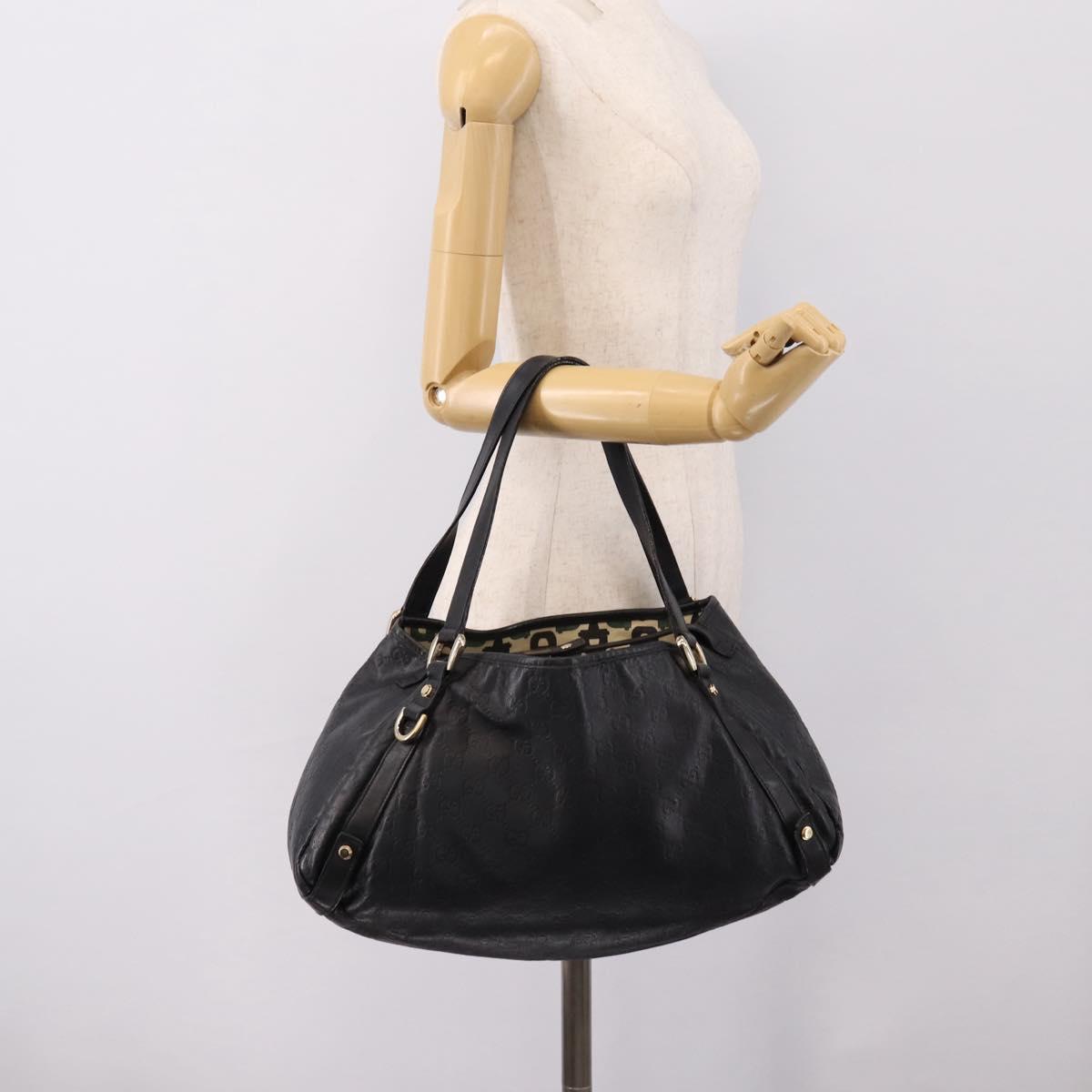 GUCCI GG Canvas Guccissima Tote Bag Leather Black Gold Tone 130736 Auth 200990V