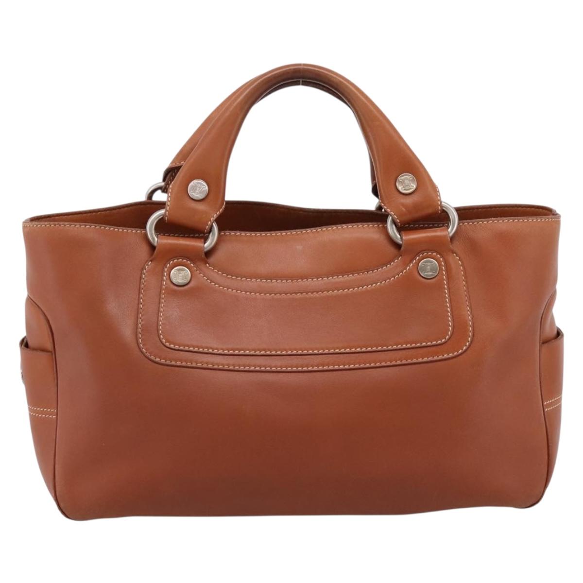 CELINE Boogie Bag Hand Bag Leather Brown Silver Auth 200991A