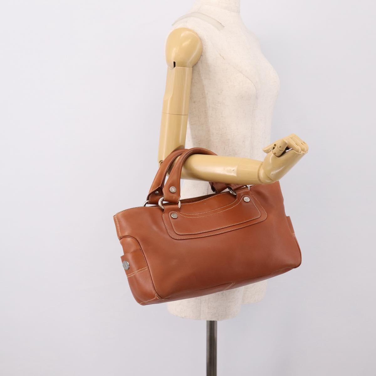 CELINE Boogie Bag Hand Bag Leather Brown Silver Auth 200991A