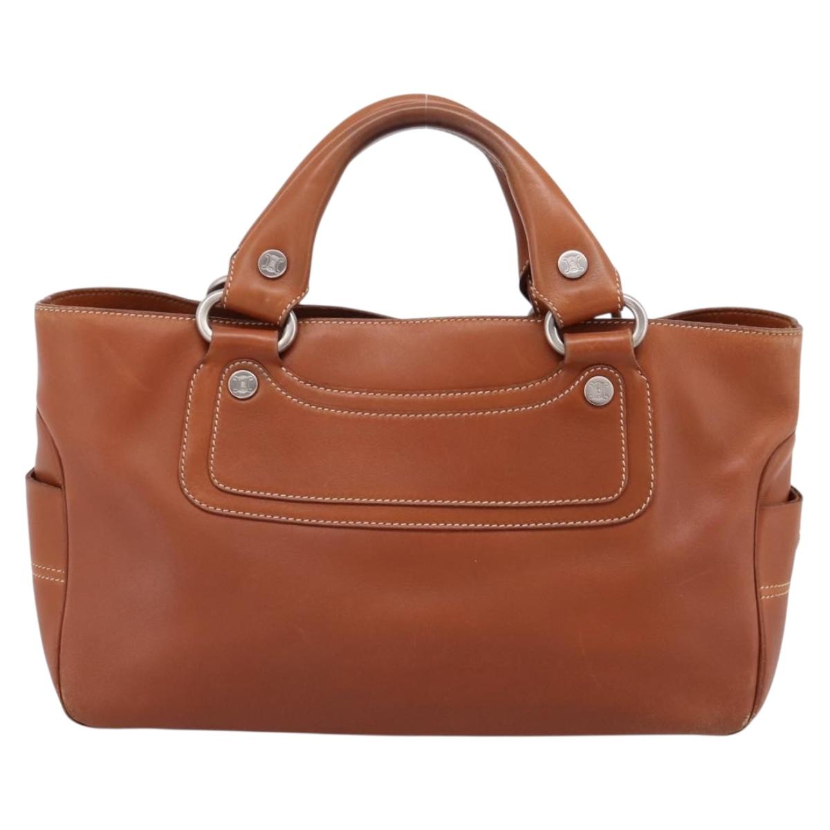 CELINE Boogie Bag Hand Bag Leather Brown Silver Auth 200991A