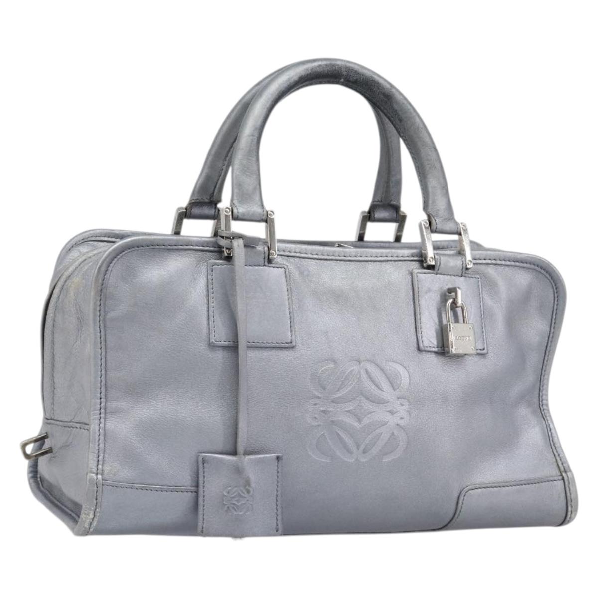 LOEWE Amazona 28 Hand Bag Leather Silver Gold Auth 200992V