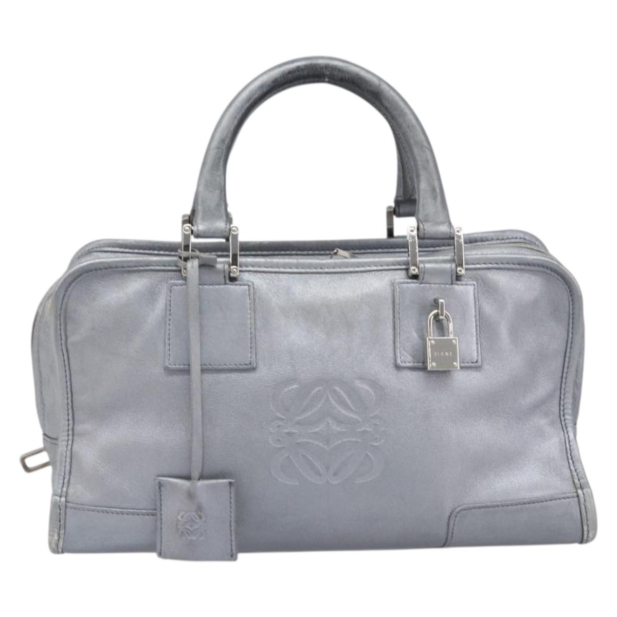 LOEWE Amazona 28 Hand Bag Leather Silver Gold Auth 200992V