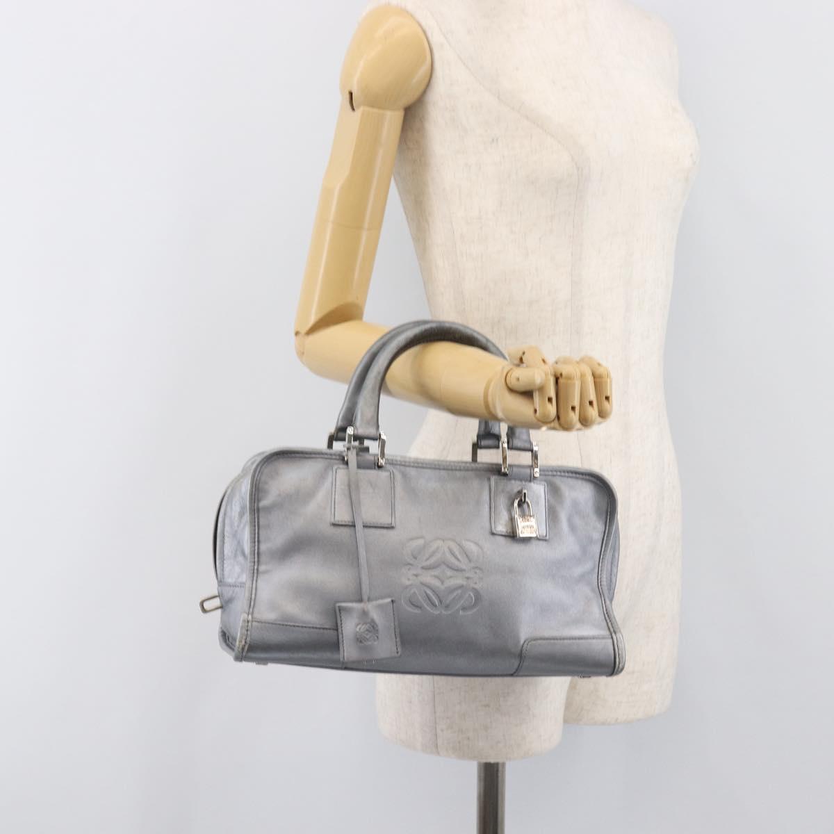 LOEWE Amazona 28 Hand Bag Leather Silver Gold Auth 200992V