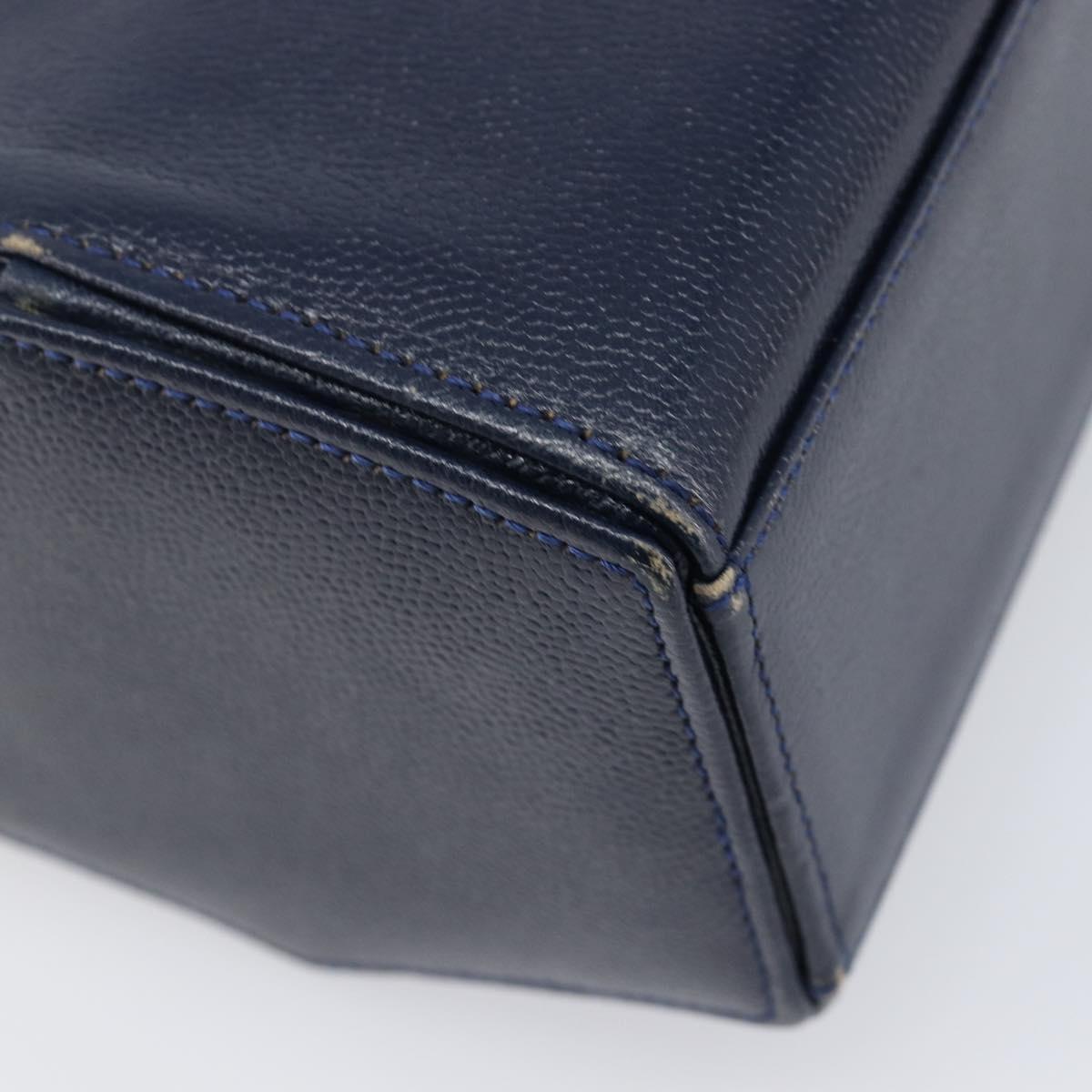 GIVENCHY Hand Bag Leather Navy Gold Auth 200997