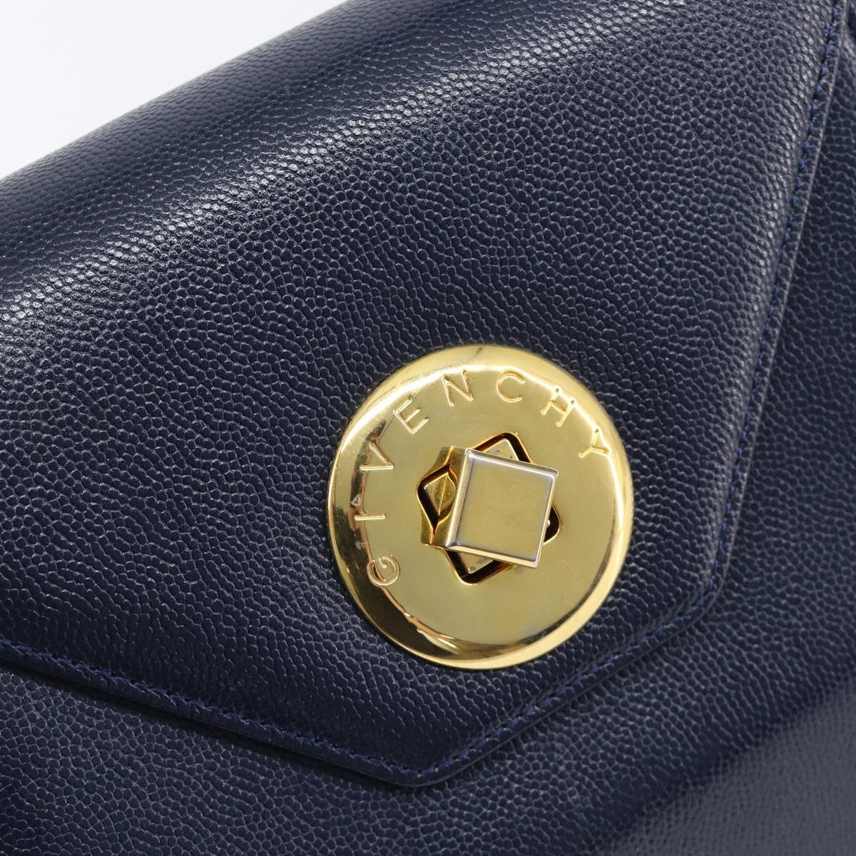 GIVENCHY Hand Bag Leather Navy Gold Auth 200997