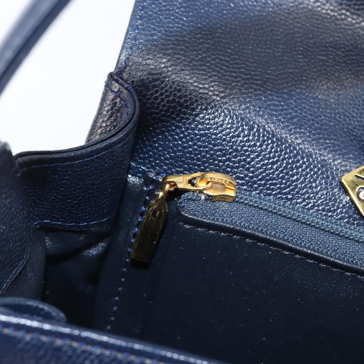 GIVENCHY Hand Bag Leather Navy Gold Auth 200997
