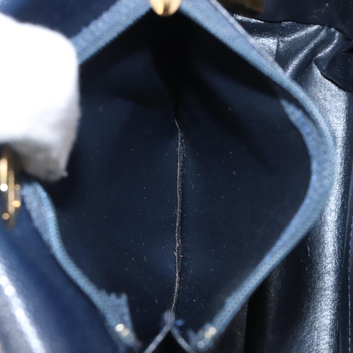 GIVENCHY Hand Bag Leather Navy Gold Auth 200997