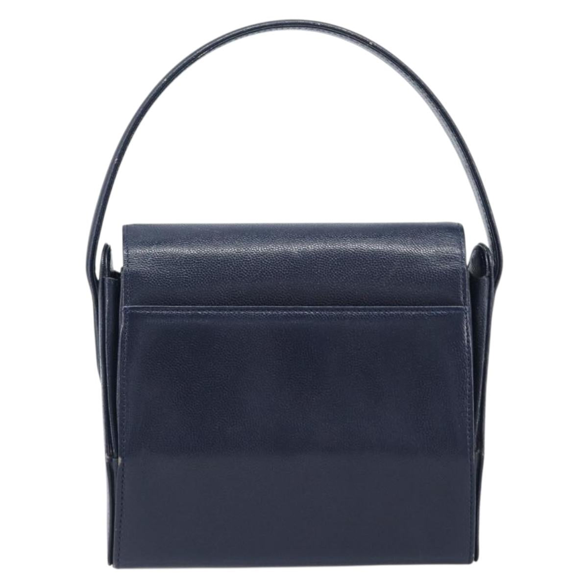 GIVENCHY Hand Bag Leather Navy Gold Auth 200997