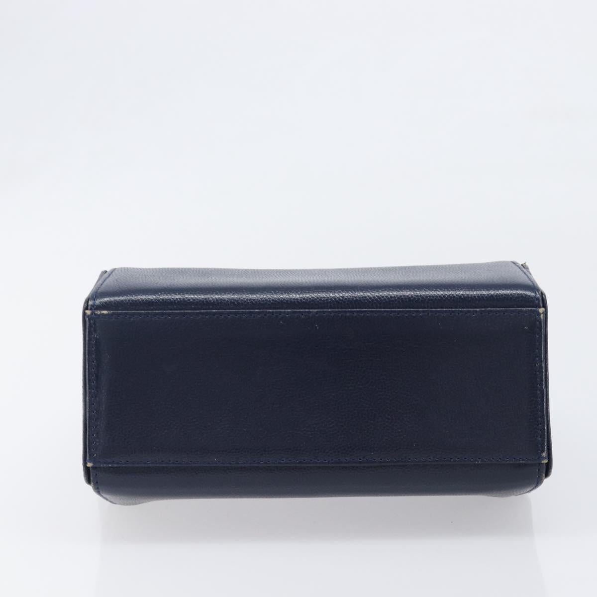 GIVENCHY Hand Bag Leather Navy Gold Auth 200997