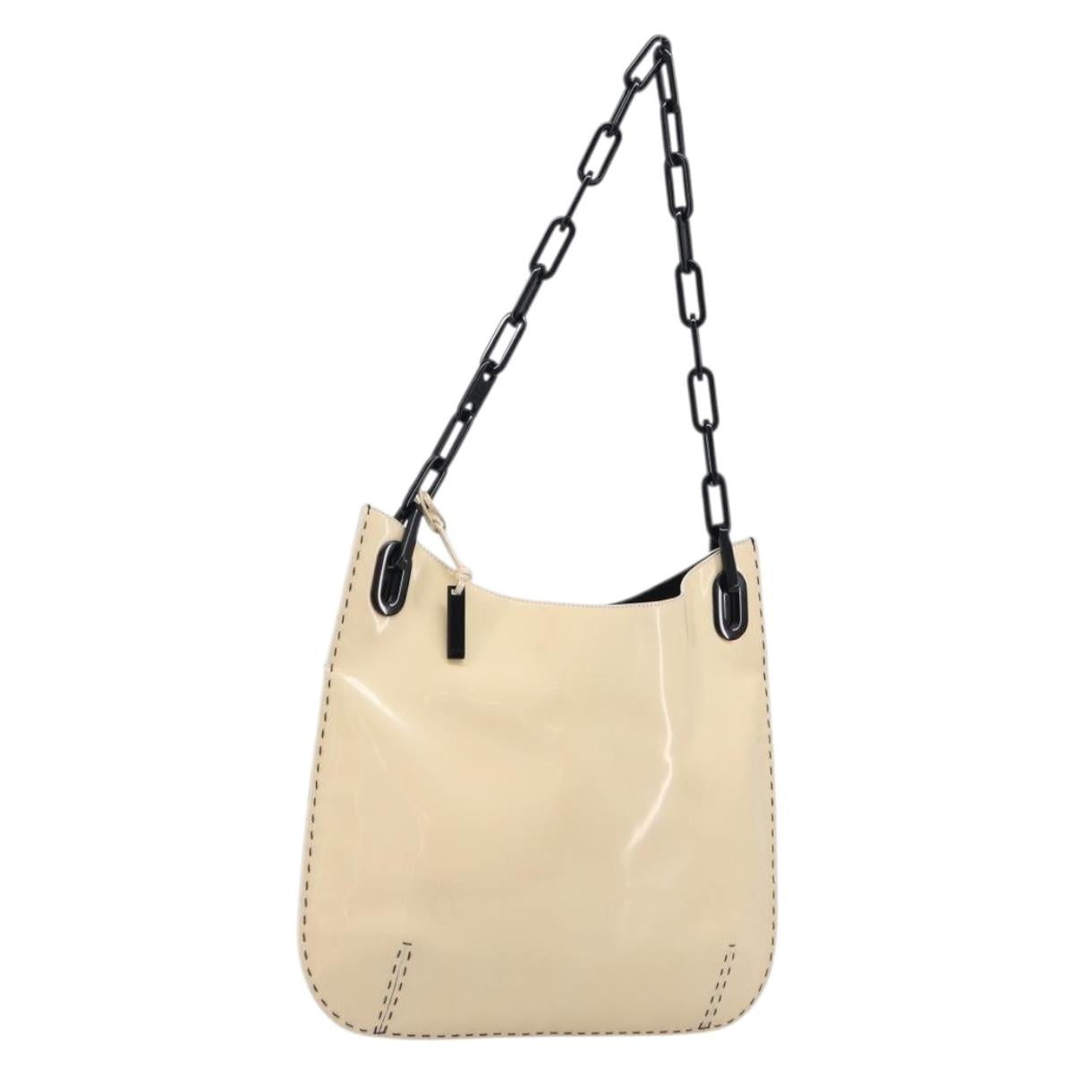 GUCCI Chain Shoulder Bag Patent leather Beige Gold 001 4168 Auth 200998