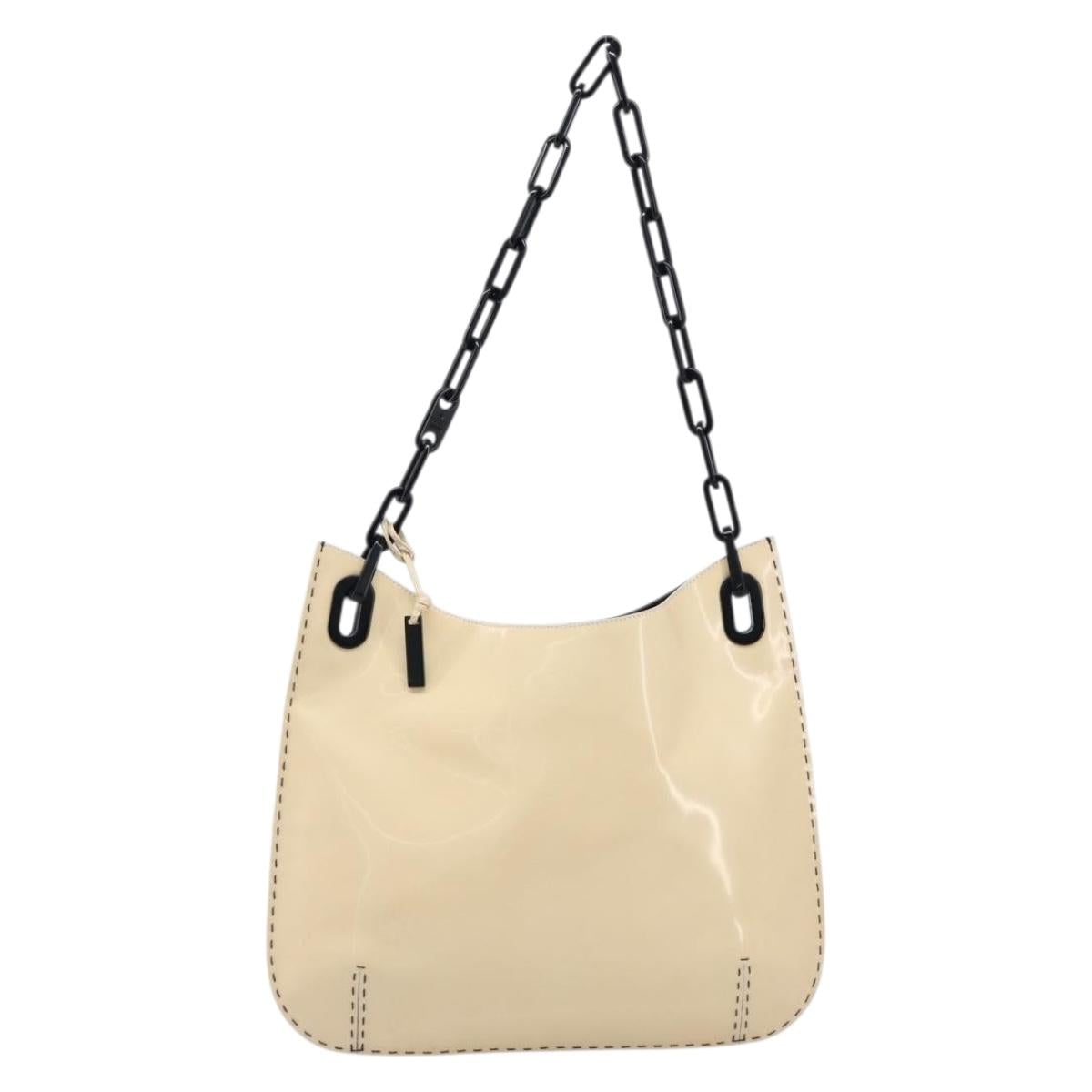 GUCCI Chain Shoulder Bag Patent leather Beige Gold 001 4168 Auth 200998