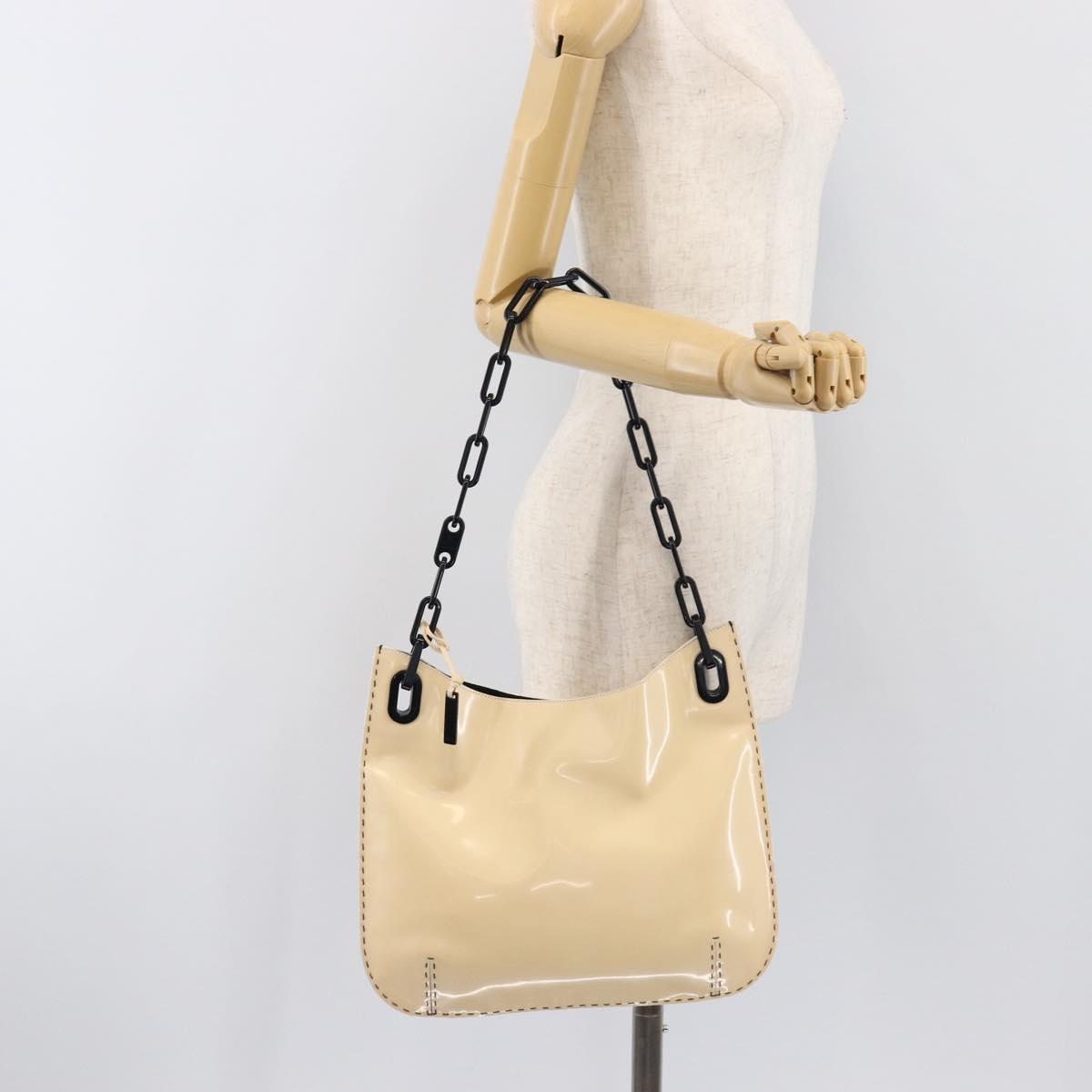 GUCCI Chain Shoulder Bag Patent leather Beige Gold 001 4168 Auth 200998