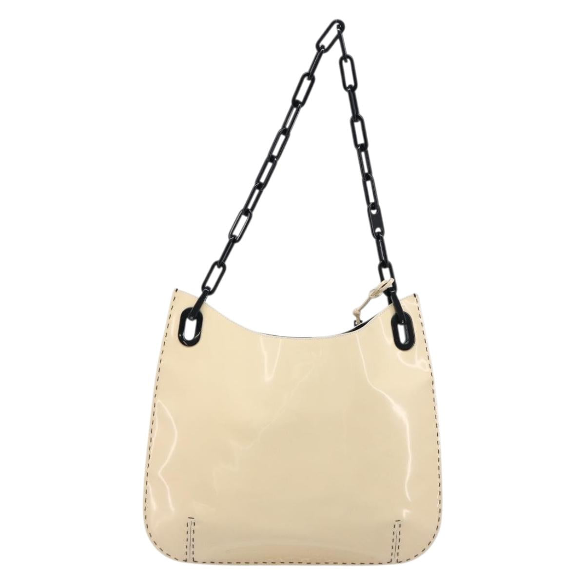 GUCCI Chain Shoulder Bag Patent leather Beige Gold 001 4168 Auth 200998