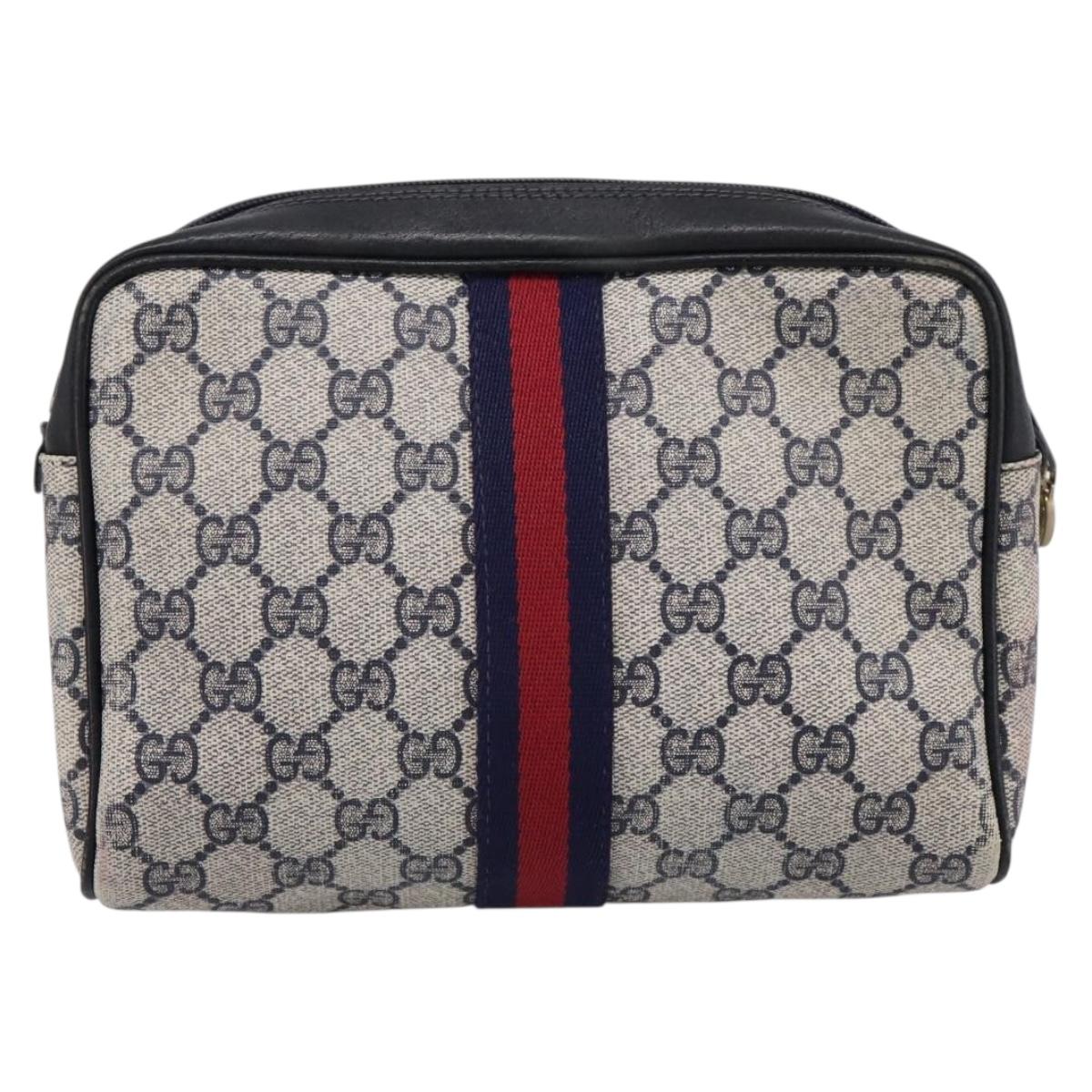 GUCCI GG Supreme Sherry Line Clutch Bag PVC Navy Gold 010 378 Auth 200999