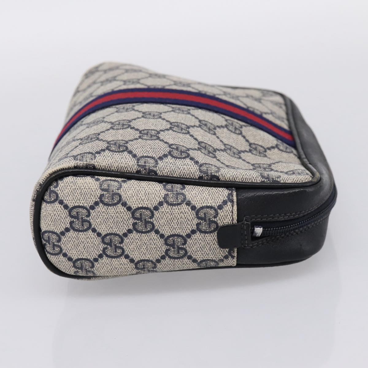 GUCCI GG Supreme Sherry Line Clutch Bag PVC Navy Gold 010 378 Auth 200999