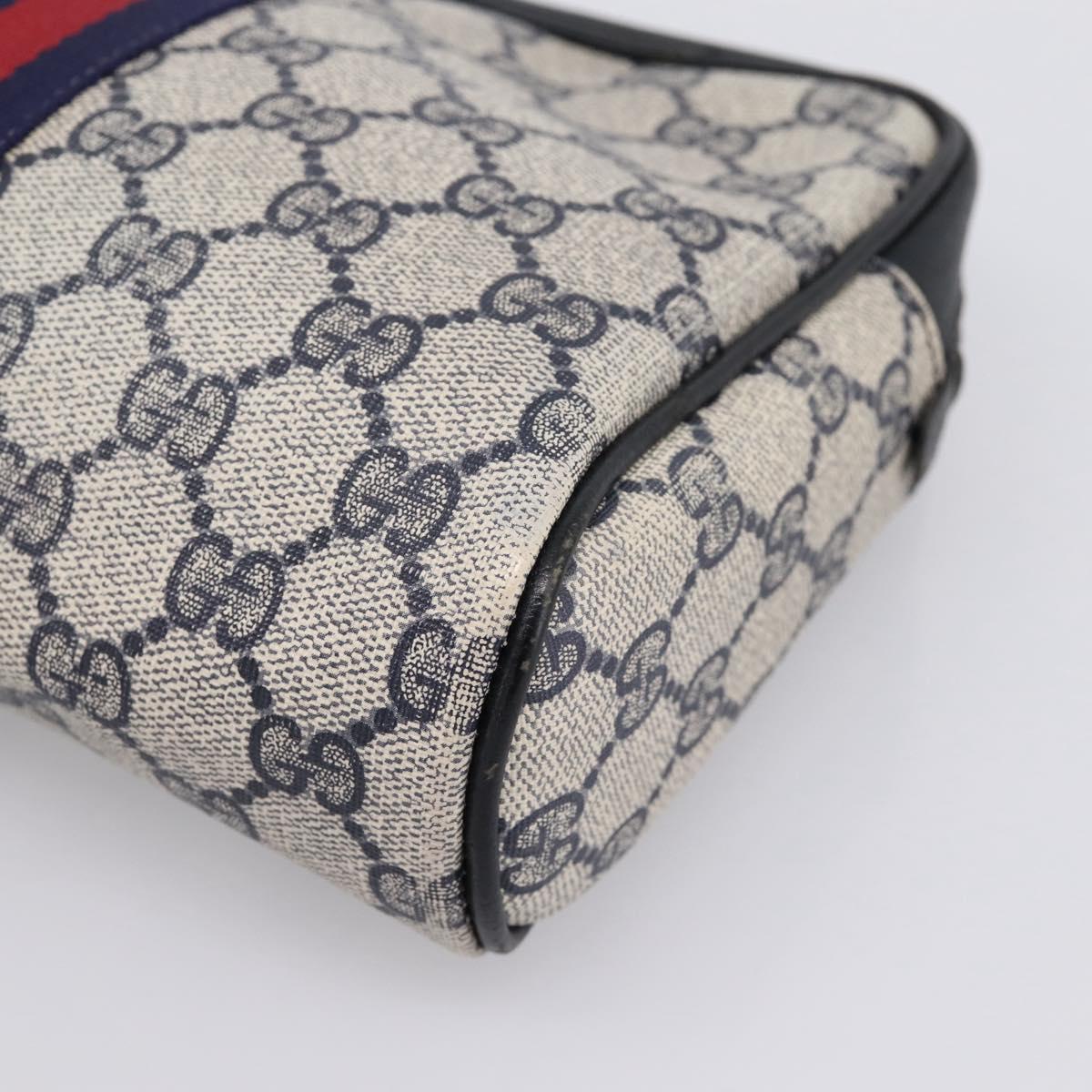 GUCCI GG Supreme Sherry Line Clutch Bag PVC Navy Gold 010 378 Auth 200999