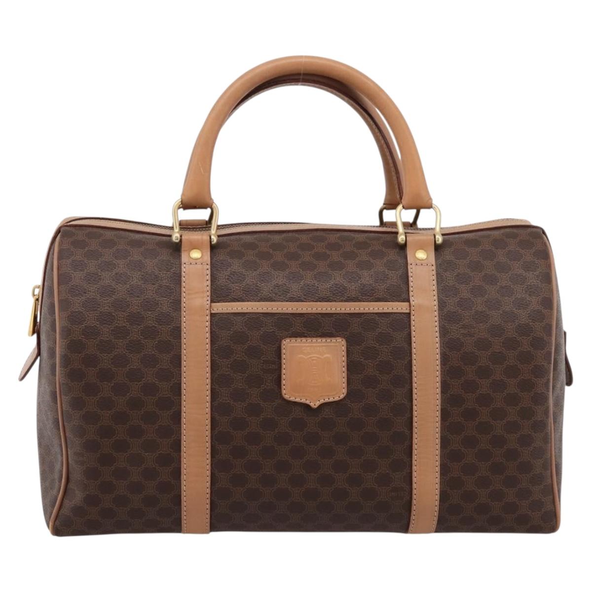 CELINE Macadam Canvas Boston Bag PVC Leather Brown Gold Auth 201004