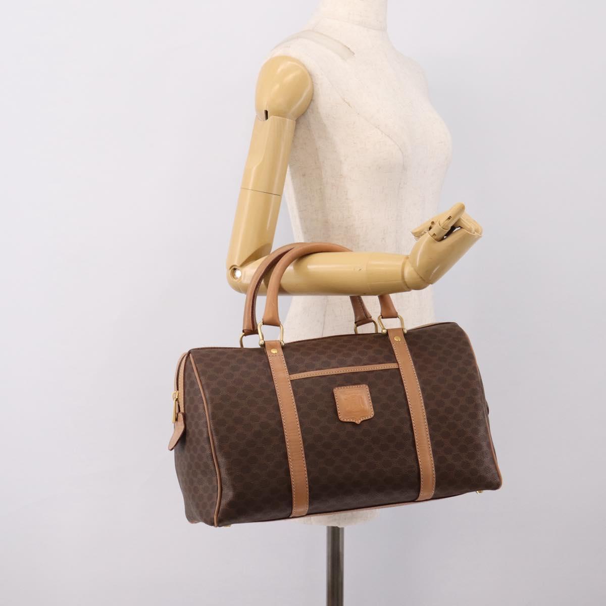 CELINE Macadam Canvas Boston Bag PVC Leather Brown Gold Auth 201004