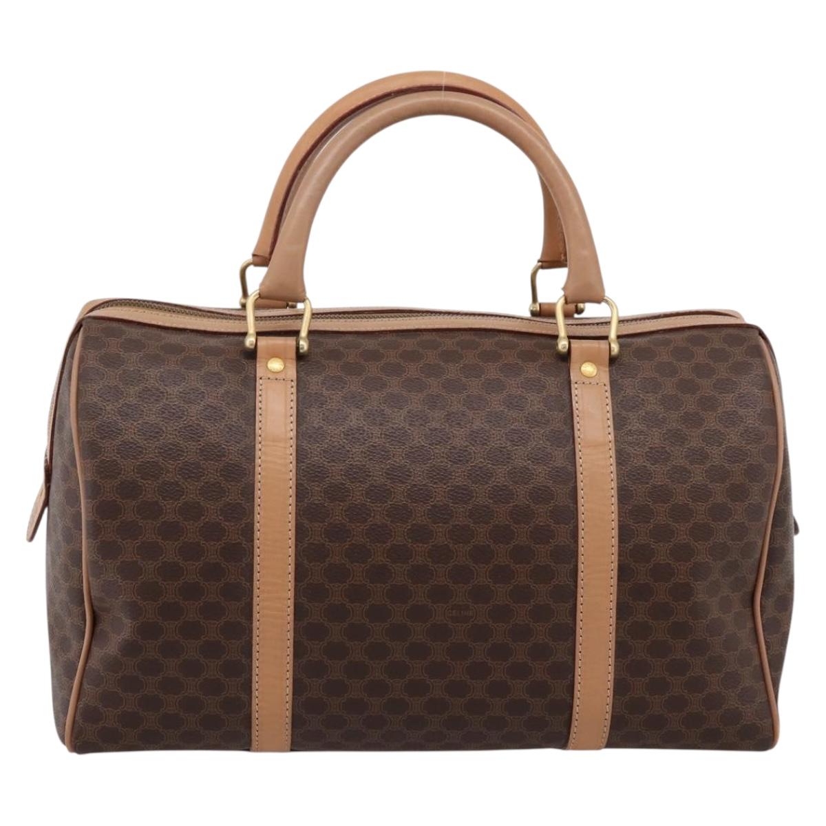 CELINE Macadam Canvas Boston Bag PVC Leather Brown Gold Auth 201004