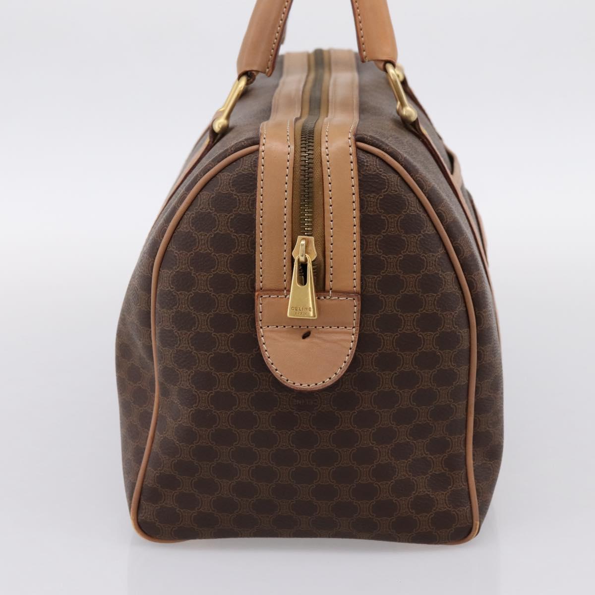 CELINE Macadam Canvas Boston Bag PVC Leather Brown Gold Auth 201004