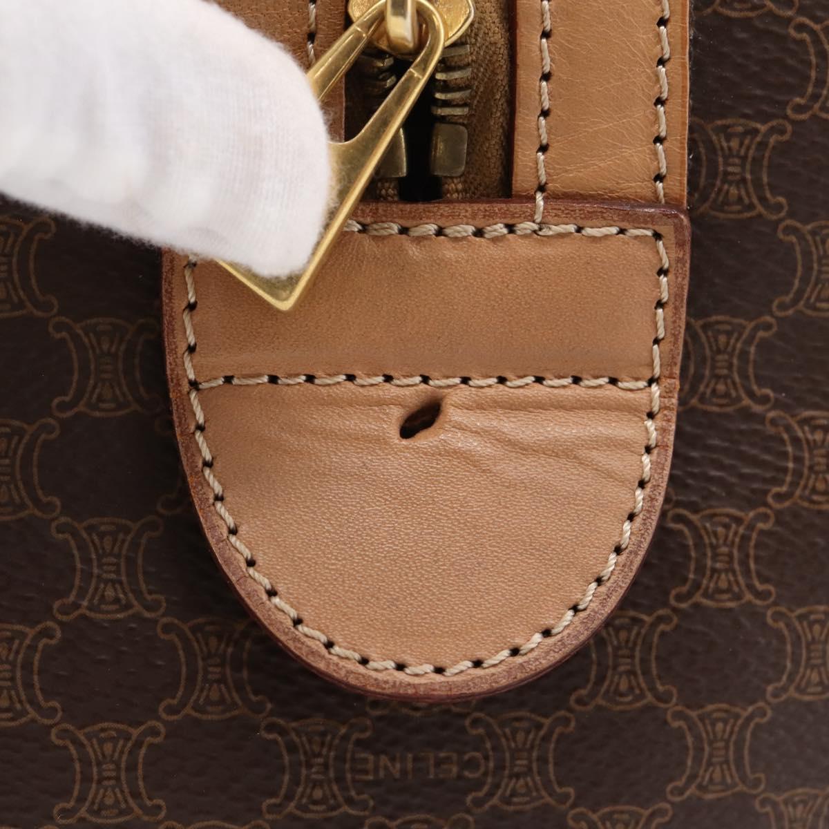 CELINE Macadam Canvas Boston Bag PVC Leather Brown Gold Auth 201004