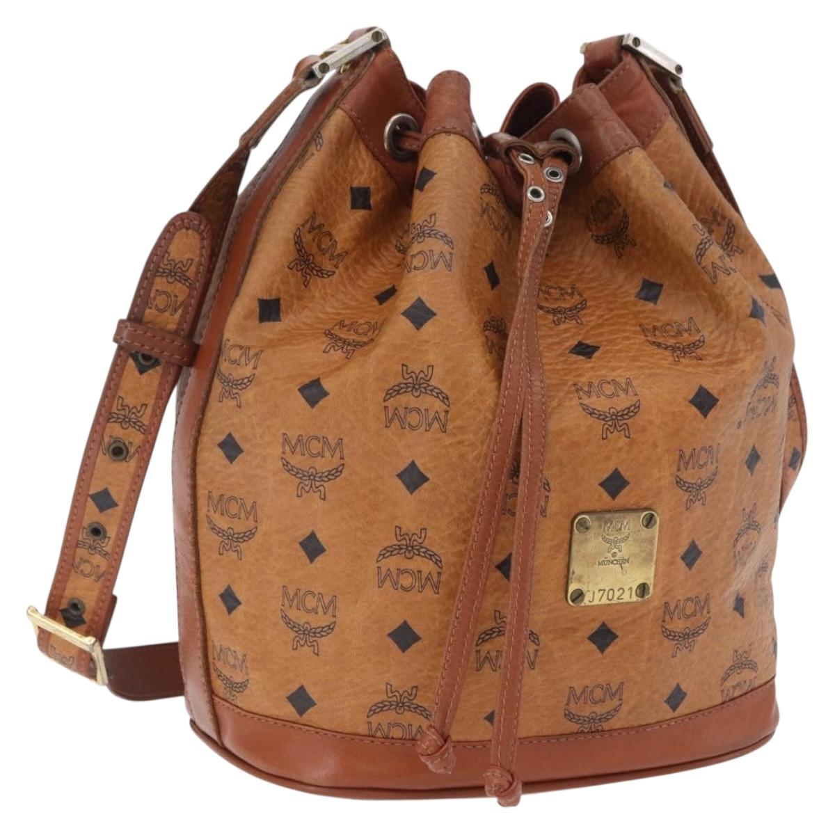MCM Vicetos Logogram Shoulder Bag PVC Leather Brown Gold Auth 201008