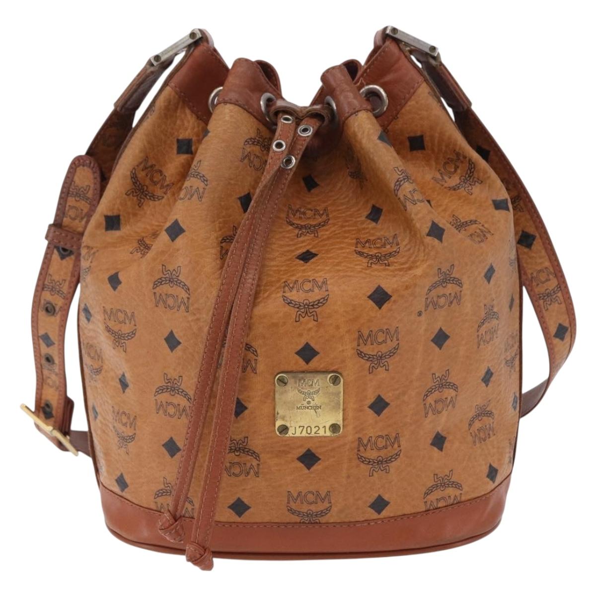 MCM Vicetos Logogram Shoulder Bag PVC Leather Brown Gold Auth 201008