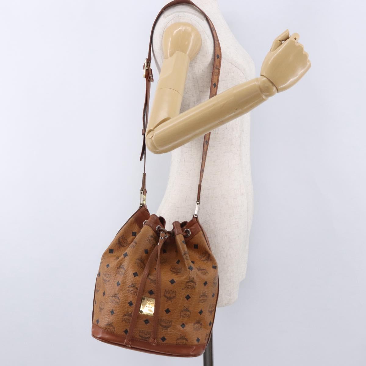 MCM Vicetos Logogram Shoulder Bag PVC Leather Brown Gold Auth 201008