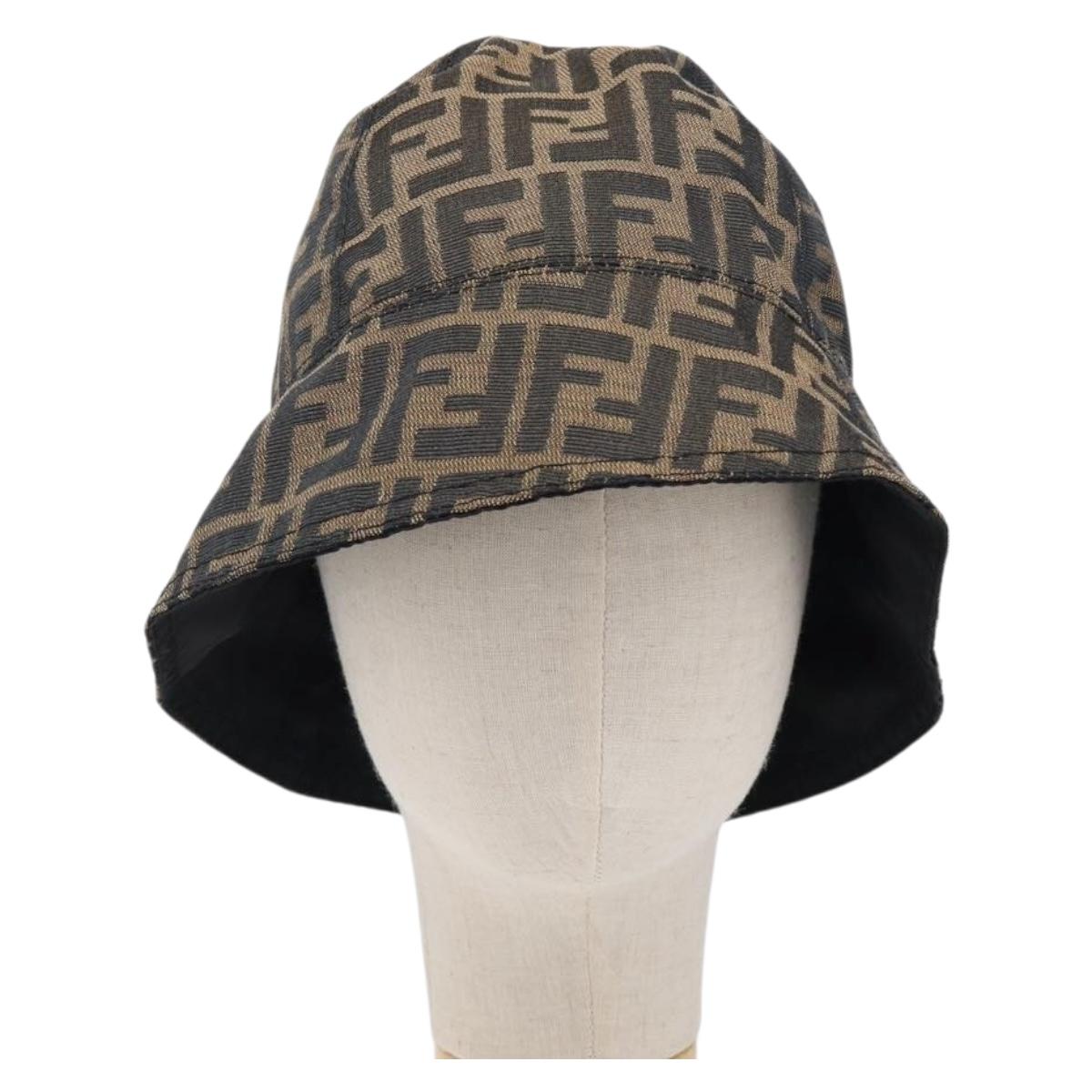 FENDI Zucca Canvas Bucket Hat Brown Black Auth 201009V