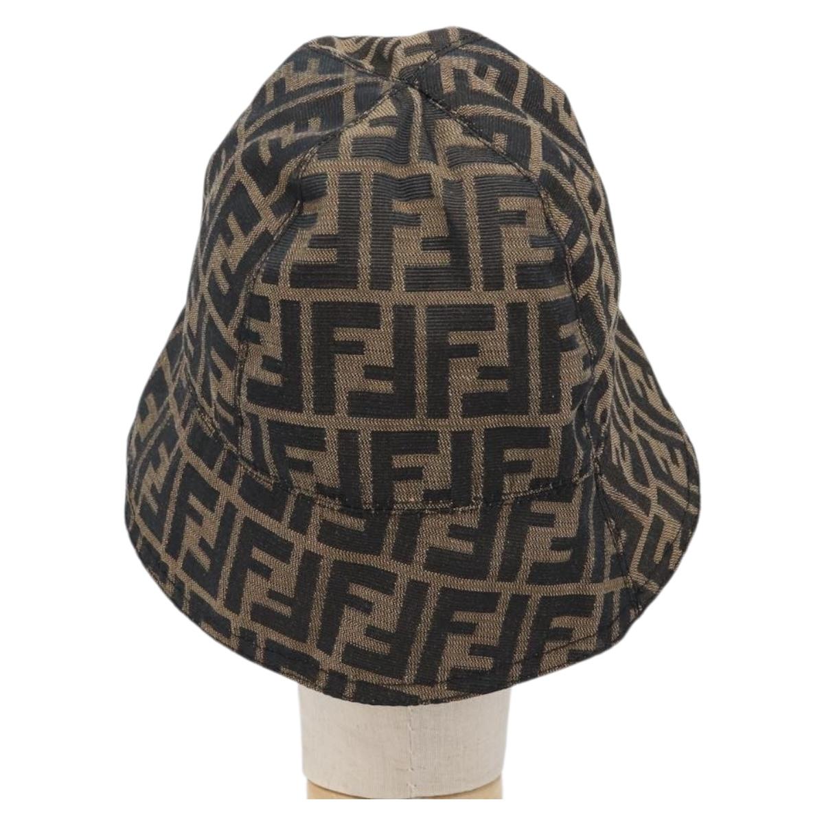 FENDI Zucca Canvas Bucket Hat Brown Black Auth 201009V